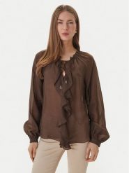 Guess Bluzka W6GH28 W1844 Brązowy Regular Fit. Brązowe bluzki damskie Guess, m, z aplikacjami, z lyocellu, bez kołnierzyka, bez ramiączek. Za 519.99 zł.