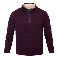 Bawełniany Sweter Męski, Wysoki Dekolt na Zamek - Pako Jeans - Śliwkowy. Czerwone swetry męskie Pako Jeans, l, bez wzorów, z bawełny, bez kołnierzyka, bez ramiączek. Za 209.00 zł.