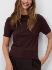 Gładki sweter - brązowy. Brązowe swetry nierozpinane damskie Reserved, l, bez wzorów, z dzianiny, bez kołnierzyka, bez ramiączek. Za 79.99 zł.