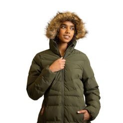 Kurtka Damska Audrey Padded Jacket. Zielone kurtki sportowe damskie Trespass, xl, z aplikacjami, z futra, bez ramiączek, z kapturem, trekkingowe. Za 237.99 zł.