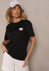 Czarny T-shirt Basic z Małym Nadrukiem Tenmira. Czarne t-shirty damskie Renee, l, bez wzorów, bez kołnierzyka, bez ramiączek. Za 29.99 zł.