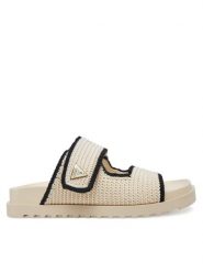 Guess Klapki FLJFDN FAB19 Beżowy. Brązowe klapki damskie Guess, z aplikacjami, ze skóry, bez obcasa, bez zapięcia. Za 599.99 zł.