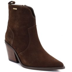 Skórzane botki damskie ocieplane kowbojki brązowe Big Star SS274473. Brązowe botki damskie BIG STAR, bez wzorów, ze skóry, retro, bez obcasa, bez zapięcia. Za 269.99 zł.