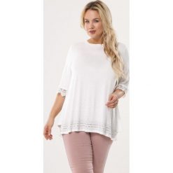 Biała Bluzka Humid. Białe bluzki damskie Born2be, xl, w ażurowe wzory, z koronki, bez kołnierzyka, bez ramiączek. Za 39.99 zł.