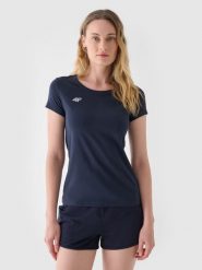 4F T-shirt slim gładki damski - granatowy XXL. Niebieskie t-shirty damskie 4F, xs, bez wzorów, z bawełny, klasyczne, bez kołnierzyka, bez ramiączek. W wyprzedaży za 29.99 zł.