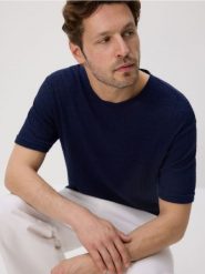 Sweter z krótkim rękawem - granatowy. Niebieskie swetry męskie Reserved, l, bez wzorów, z bawełny, bez kołnierzyka, bez ramiączek. W wyprzedaży za 45.99 zł.