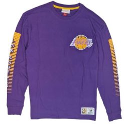 Koszulka z długim rękawem Lakers. Fioletowe bluzy męskie Mitchell & Ness, bez wzorów, sportowe, bez ramiączek, bez kaptura. Za 318.00 zł.