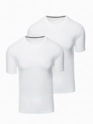 Zestaw męskich t-shirtów z okrągłym dekoltem - biała V4 - Rozmiar: M. Białe t-shirty męskie Ombre Clothing, m, bez wzorów, z bawełny, bez kołnierzyka, bez ramiączek. W wyprzedaży za 89.99 zł.