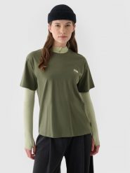 4F T-shirt regular z nadrukiem damski - khaki S. Brązowe t-shirty damskie 4F, s, bez wzorów, z bawełny, klasyczne, bez kołnierzyka, bez ramiączek. W wyprzedaży za 29.99 zł.