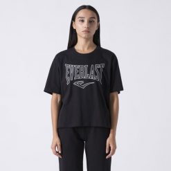 Ikoniczna Koszulka Z Logiem Czarny Bawelna. Czarne koszulki sportowe damskie EVERLAST, bez wzorów, z bawełny, bez ramiączek. Za 105.35 zł.