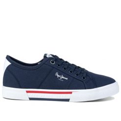 Buty męskie trampki sportowe Pepe Jeans BRADY MEN BASIC. Niebieskie trampki męskie Pepe Jeans, bez wzorów, z jeansu, klasyczne, przed kostkę, bez zapięcia. Za 199.00 zł.