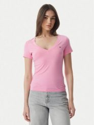 Tommy Jeans T-Shirt DW0DW20458 Różowy jasny Slim Fit. Czerwone t-shirty damskie Tommy Jeans, s, bez wzorów, z bawełny, bez kołnierzyka, bez ramiączek. Za 129.99 zł.