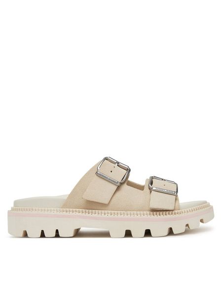 Tommy Jeans Klapki Double Strap Sandal Suede EN0EN02797 Écru. Klapki damskie Tommy Jeans, bez wzorów, z jeansu, bez obcasa, bez zapięcia. Za 229.99 zł.