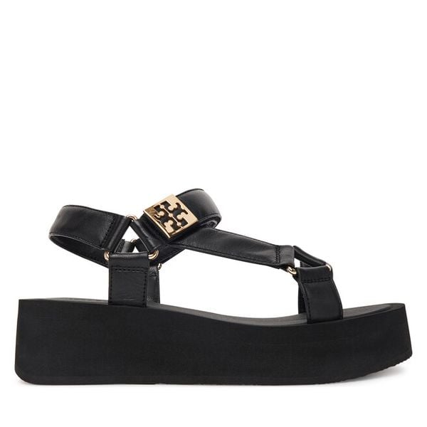 Sandały Tory Burch. Czarne sandały damskie Tory Burch, bez wzorów, bez obcasa, na koturnie, bez zapięcia. Za 1,099.00 zł.