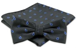 Modna Mucha Męska - Alties - Grafit z Niebieskim Wzorem. Szare krawaty i muchy Alties, bez wzorów, eleganckie. Za 54.00 zł.