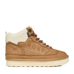 Trzewiki Roxy. Brązowe botki damskie Roxy, bez wzorów, bez obcasa, na płaskiej podeszwie, bez zapięcia. Za 159.99 zł.