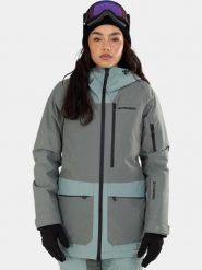 Kurtka Narciarska Damska Fundango Poplar ECO. Zielone kurtki sportowe damskie FUNDANGO, na zimę, l, bez wzorów, z materiału, bez ramiączek, bez kaptura, narciarskie. Za 499.00 zł.