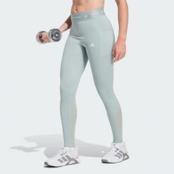 Legginsy Techfit Stash Pocket Full-Length. Zielone legginsy damskie Adidas, bez wzorów, z materiału. Za 199.00 zł.