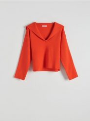 Sweter z wiskozą - czerwony. Czerwone swetry nierozpinane damskie Reserved, l, bez wzorów, z dzianiny, bez kołnierzyka, bez ramiączek. Za 109.99 zł.
