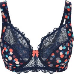 Biustonosz "minimizer" bonprix z nadrukiem. Niebieskie biustonosze bonprix, bez wzorów. Za 54.99 zł.