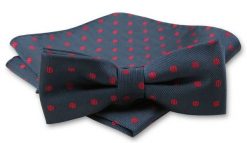 Elegancka Mucha Męska - Alties - Granat w Czerwone Grochy. Niebieskie krawaty i muchy Alties, bez wzorów, eleganckie. Za 54.00 zł.