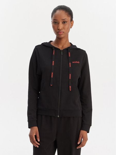 HUGO Bluza 50556350 Czarny Regular Fit. Czarne bluzy damskie Hugo, s, bez wzorów, z bawełny, bez ramiączek, bez kaptura. Za 299.99 zł.