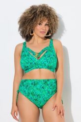 Damskie Bikini wzór zwierzęcy miękkie miseczki ozdobne tasiemki. Zielone stroje kąpielowe damskie Ulla Popken, plus size, bez wzorów, z elastanu. Za 191.99 zł.