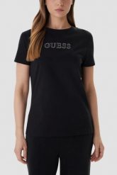 GUESS Czarny damski t-shirt na krótki rękaw z cyrkoniami Briana, Rozmiar S. Czarne t-shirty damskie Guess, s, z aplikacjami, eleganckie, bez kołnierzyka, bez ramiączek. Za 189.99 zł.