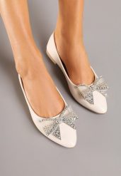 Beżowe Balerinki z Kokardą i Cyrkoniami Marintis. Brązowe balerinki damskie Renee, bez wzorów, z jeansu, eleganckie, bez obcasa, bez zapięcia. Za 49.99 zł.
