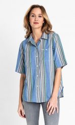 LEE SS SHIRT DAMSKA KOSZULA W PASKI DIPPED BLUE L45DCHLA 112110225. Niebieskie koszule damskie Lee, l, bez wzorów, bez kołnierzyka, bez ramiączek. W wyprzedaży za 49.99 zł.