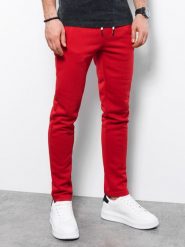 Spodnie męskie dresowe - czerwone V10. Czerwone spodnie sportowe męskie Ombre Clothing, m, bez wzorów, z bawełny. W wyprzedaży za 39.99 zł.