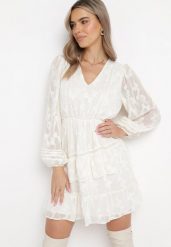 Jasnobeżowa Sukienka Boho z Gumką w Pasie i Błyszczącą Nitką Gavissa. Brązowe sukienki damskie Born2be, l, bez wzorów, boho, bez kołnierzyka, bez ramiączek, mini. Za 139.99 zł.