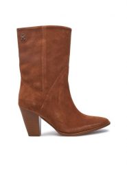 Tommy Hilfiger Botki Mid Cowboy Heel Suede FW0FW08435 Brązowy. Brązowe botki damskie Tommy Hilfiger, bez wzorów, ze skóry, bez obcasa, na słupku, bez zapięcia. Za 809.99 zł.