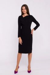 Elegancka sukienka ołówkowa z asymetrycznym dekoltem czarna. Czarne sukienki damskie Stylove, do pracy, xl, bez wzorów, z elastanu, biznesowe, z asymetrycznym kołnierzem, bez ramiączek, asymetryczne. Za 309.00 zł.