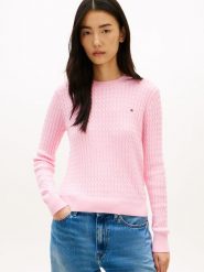 Tommy Hilfiger Sweter z dzianiny Kobiety Bawełna różowy, XL. Czerwone swetry nierozpinane damskie Tommy Hilfiger, xl, z aplikacjami, z bawełny, bez kołnierzyka, bez ramiączek. Za 329.95 zł.