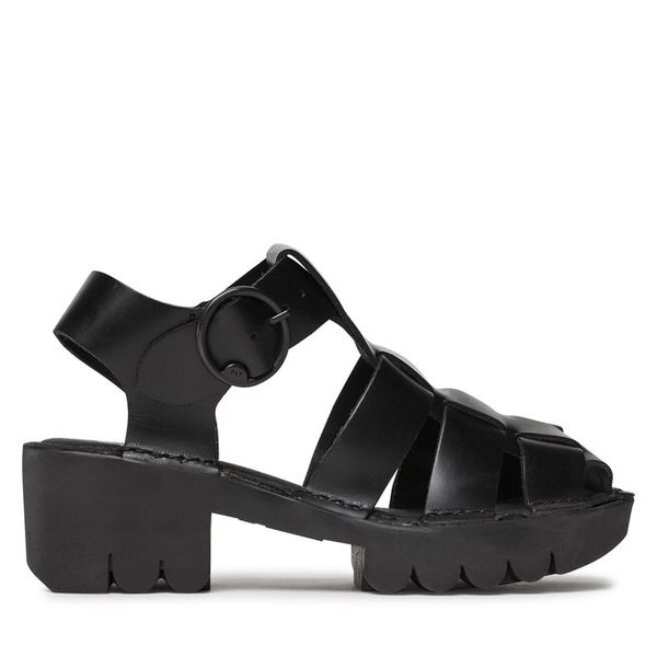 Sandały Fly London. Czarne sandały damskie Fly London, bez wzorów, bez obcasa, na płaskiej podeszwie, bez zapięcia. Za 459.99 zł.