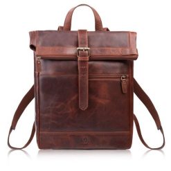 Plecak roll top skórzany vintage na laptopa miejski koniakowy Paolo Peruzzi AY-32-CG. Plecaki męskie bez wzorów, ze skóry, biznesowe. Za 399.00 zł.