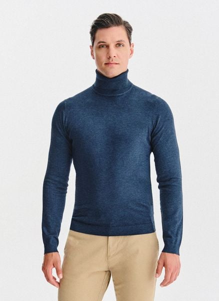 PAKO LORENTE - Golf męski w ciemnoniebieskim kolorze. Niebieskie swetry męskie Pako Lorente, na jesień, m, bez wzorów, z nylonu, bez kołnierzyka, bez ramiączek. Za 119.99 zł.