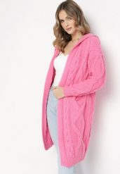 Różowy Niezapinany Długi Kardigan z Kapturem Wanharice. Czerwone kardigany damskie Born2be, m, bez wzorów, bez kołnierzyka. Za 129.99 zł.