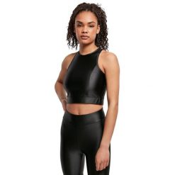 Tank top court brillant femme Urban Classics. Czarne topy damskie Urban Classics, bez wzorów, sportowe, bez kołnierzyka, bez ramiączek. Za 119.50 zł.