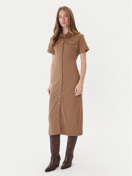 Tommy Hilfiger Sukienka koszulowa Gold Button WW0WW44617 Brązowy Regular Fit. Brązowe sukienki damskie Tommy Hilfiger, xs, bez wzorów, z bawełny, bez kołnierzyka, bez ramiączek, koszulowe. Za 449.99 zł.