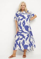 Niebieska Sukienka Rozkloszowana z Bawełną w Abstrakcyjny Print Telanisa. Niebieskie sukienki damskie Born2be, na co dzień, xl, bez wzorów, z bawełny, eleganckie, bez kołnierzyka, bez ramiączek, maxi, rozkloszowane. Za 64.99 zł.