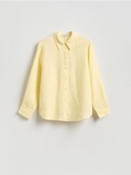 Lniana koszula - żółty. Żółte koszule damskie Reserved, l, bez wzorów, z tkaniny, bez kołnierzyka, bez ramiączek. Za 149.99 zł.