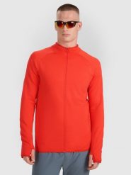 4F Bluza do biegania regular szybkoschnąca męska - czerwona M. Czerwone bluzy sportowe męskie 4F, m, bez wzorów, z materiału, bez kaptura, do biegania. Za 199.99 zł.