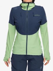 Bluza z kapturem damska La Sportiva Session Tech Hoody. Zielone bluzy damskie La Sportiva, l, z aplikacjami, z materiału, bez ramiączek, z kapturem. Za 599.49 zł.