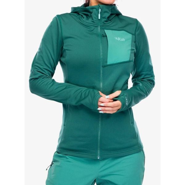 Bluza z kapturem damska Rab Superflux Hoody. Zielone bluzy damskie RAB, xs, bez wzorów, bez ramiączek, z kapturem. Za 455.99 zł.