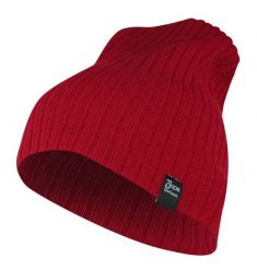 Czapka Czerwona Jesienno-Zimowa, Beanie, Krasnal, Rozciągliwa, w Prążki. Czerwone czapki męskie Jarek, na zimę, bez wzorów, ze splotem. Za 35.00 zł.