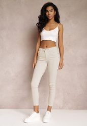 Beżowe Jeansy Skinny z Efektem Push Up Karinali. Brązowe jeansy damskie Renee, bez wzorów, z bawełny. Za 79.99 zł.