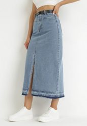 Niebieska Spódnica Jeansowa Midi z Paskiem z Imitacji Skóry Kiarmi. Niebieskie spódnice damskie Born2be, m, bez wzorów, z jeansu, midi. Za 84.99 zł.