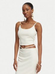 Guess Top E6GP01 KG322 Kremowy Slim Fit. Białe topy damskie Guess, s, z aplikacjami, z syntetyku, bez kołnierzyka, bez ramiączek. Za 174.99 zł.